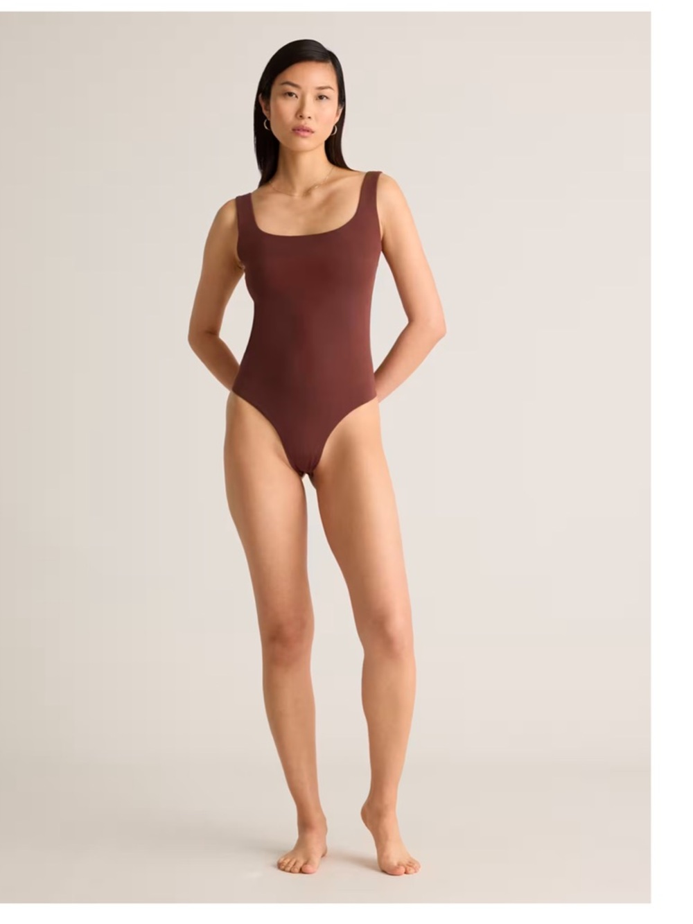 Quince Stretch Organic Cotton Jersey Square Neck Tank Bodysuit M Espresso Brown